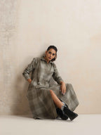 trueBrowns Green Check Flared Winter Dress | Grocsy