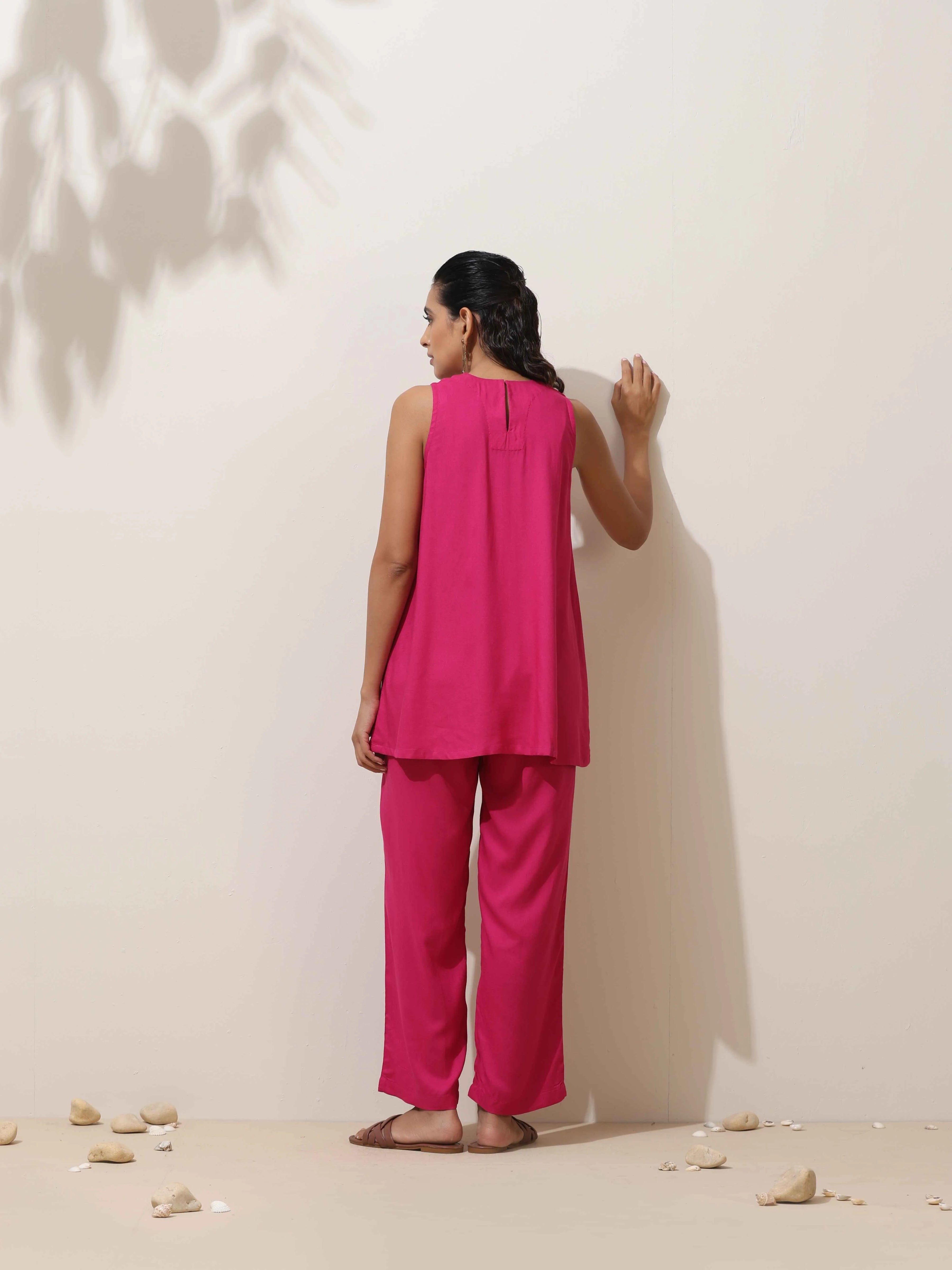 trueBrowns Pink Viscose Co-ord Set | Grocsy
