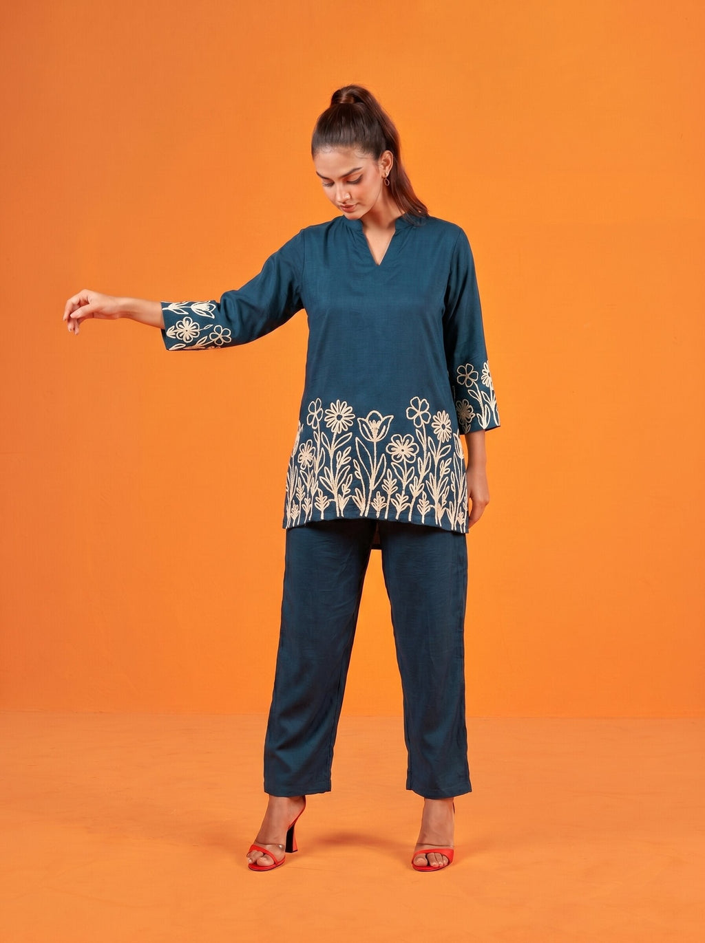 Anaita Teal Stylish Readymade Co-Ords Set | Grocsy