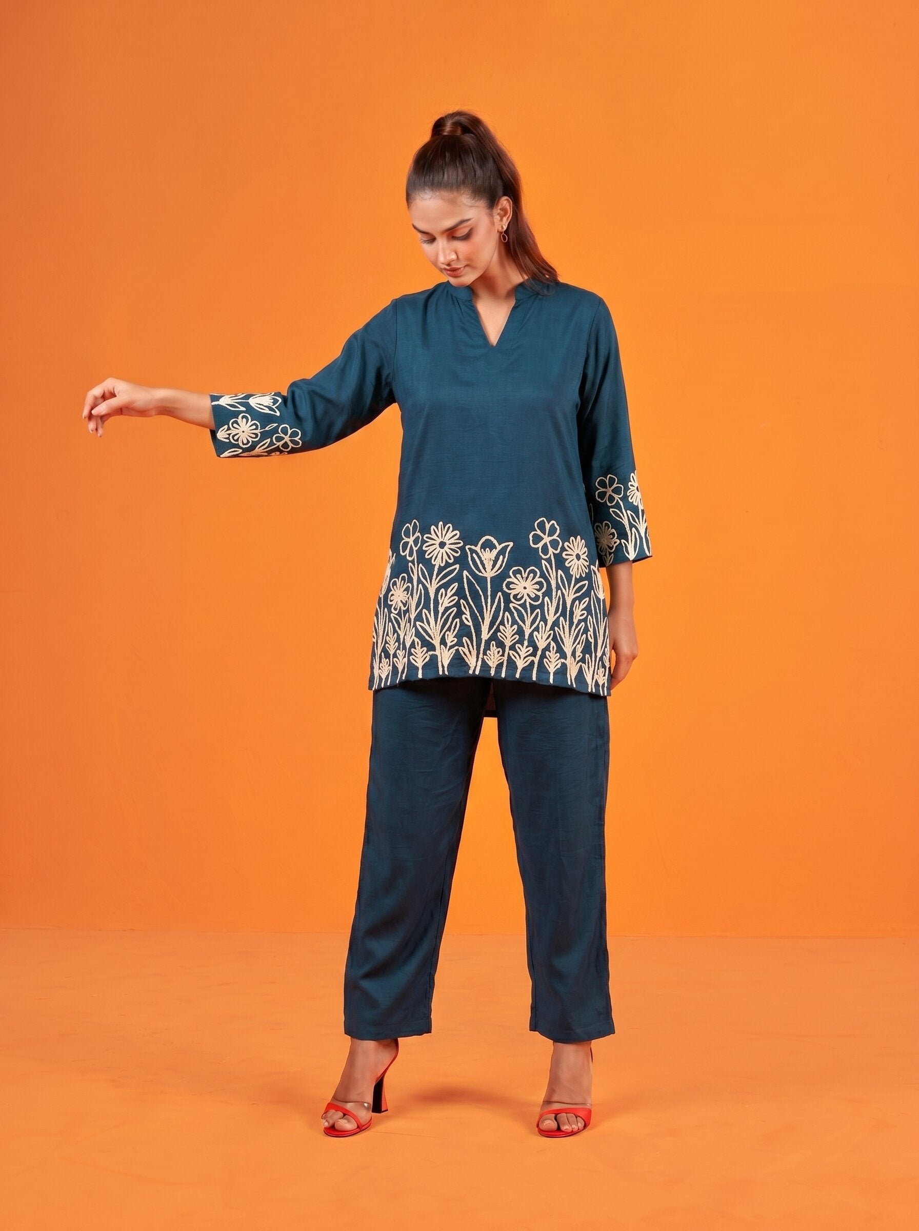 Anaita Teal Stylish Readymade Co-Ords Set | Grocsy