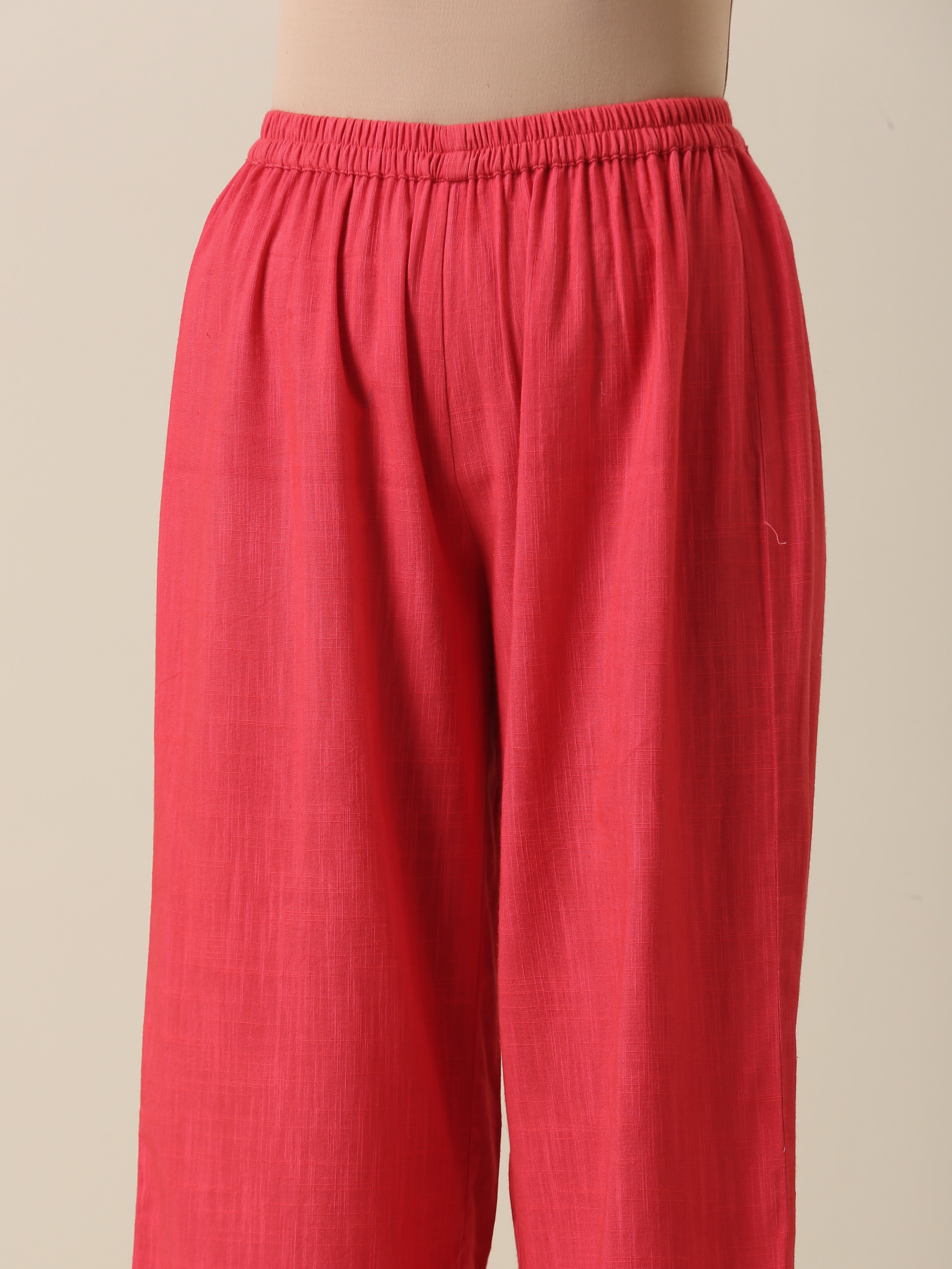 trueBrowns Bright Pink Slub Texture Angrakha Pant Set | Grocsy