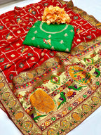 Lorenvalley Fashion Premium Red Vichitra Silk Embroidery and Diamond work Both Side Saree | Grocsy