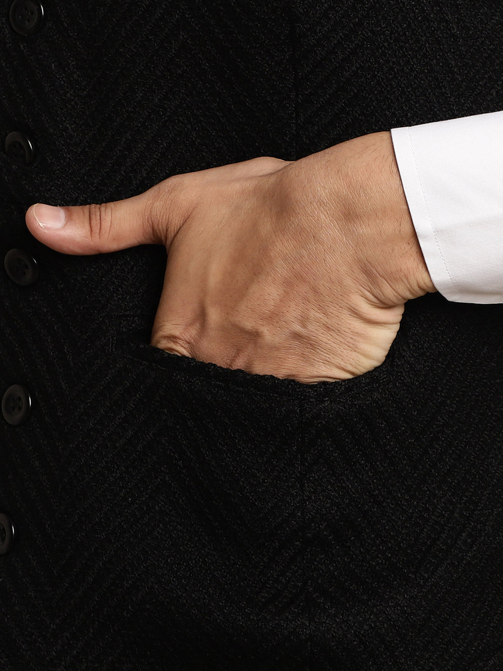 Even Apparels Men's Black Wool Waistcoat with Notched Lapel | Grocsy