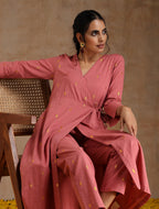 trueBrowns Blush Gold Cotton Angrakha Kurta Set | Grocsy