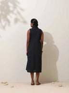 trueBrowns Black Cotton Linen Dress | Grocsy