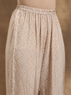 trueBrowns Beige Zig-Zag Print Silk Angrakha Kurta Pant Set | Grocsy