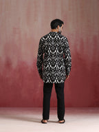trueBrowns Men's Black Ikat Print Mandarin Collar Kurta Co-ord set | Grocsy