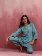 trueBrowns Light Blue Modal Straight Kurta Co-ord Set | Grocsy