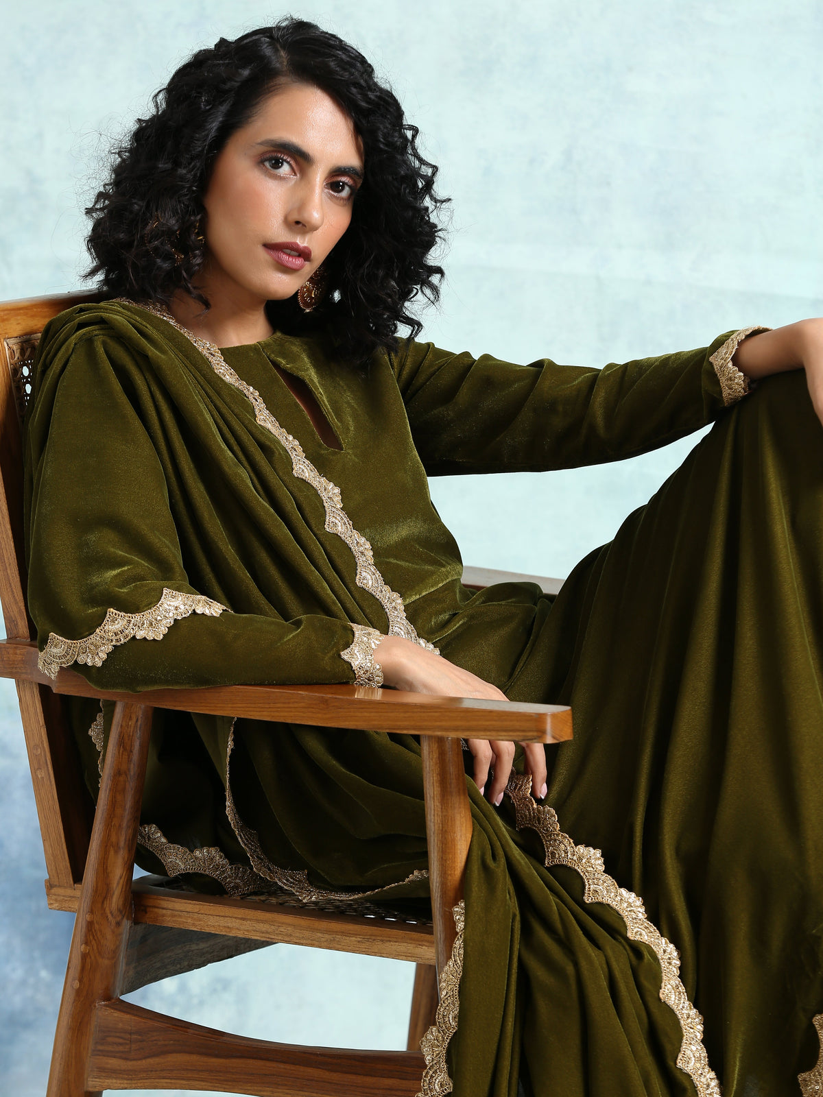 trueBrowns Mehandi Velvet Anarkali Kurta | Grocsy