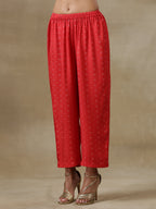 trueBrowns Red Bandhani Printed Silk Kaftan Gathered Co-Ord Set | Grocsy