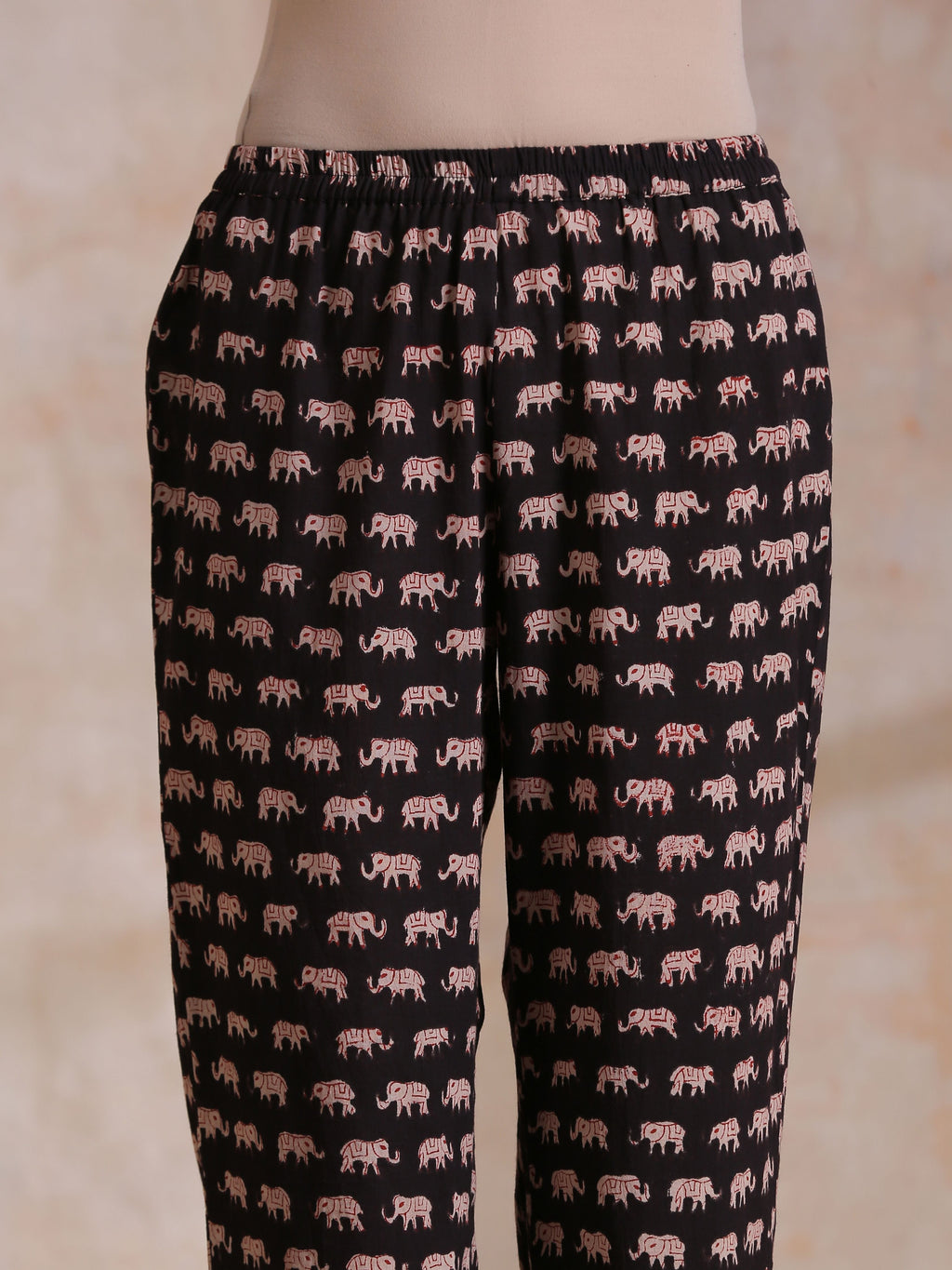 trueBrowns Black Elephant Bagru Print Cotton Kaftan Co-Ord Set | Grocsy
