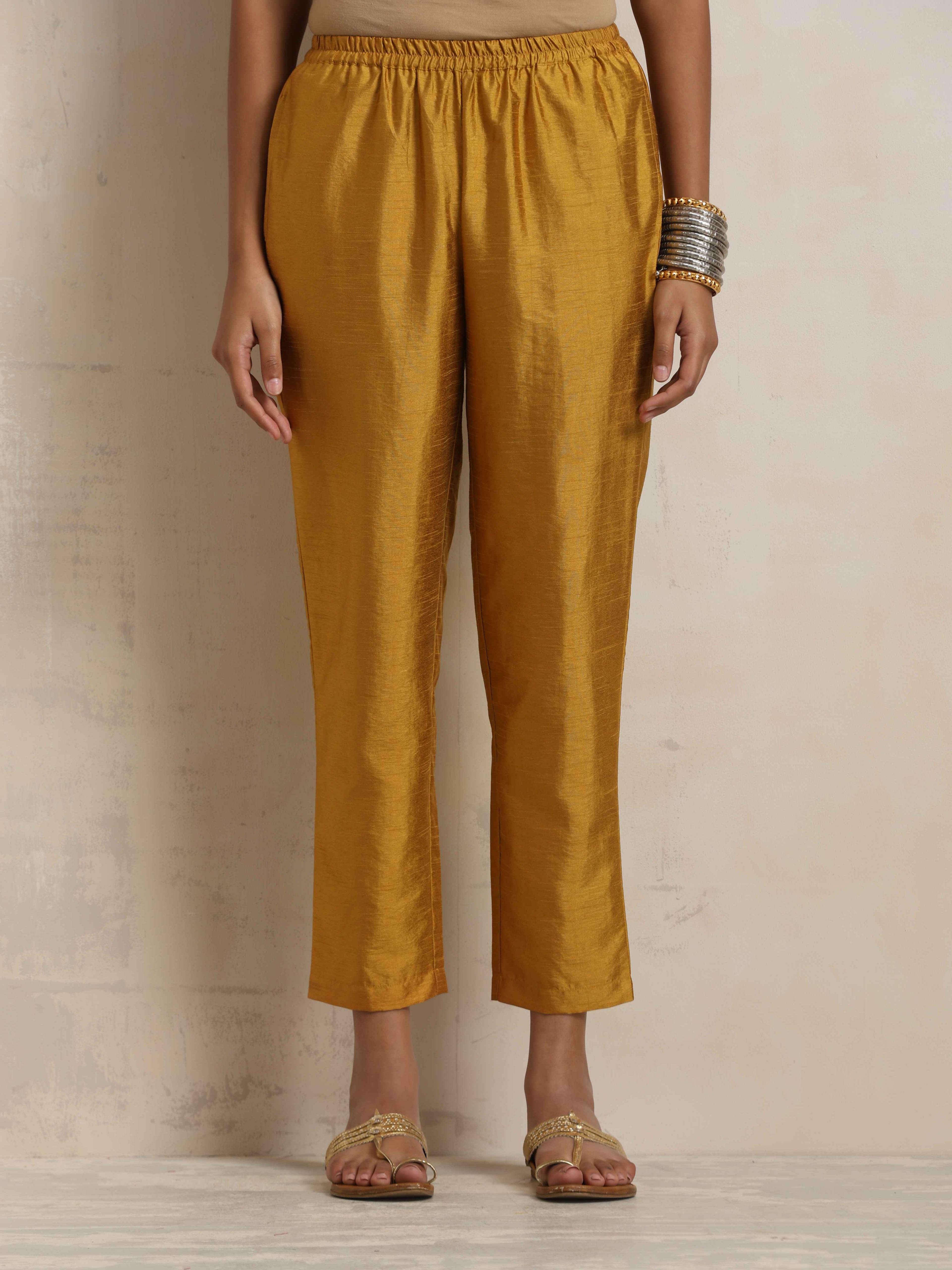trueBrowns Gold Silk Kurta Co-ord Set | Grocsy