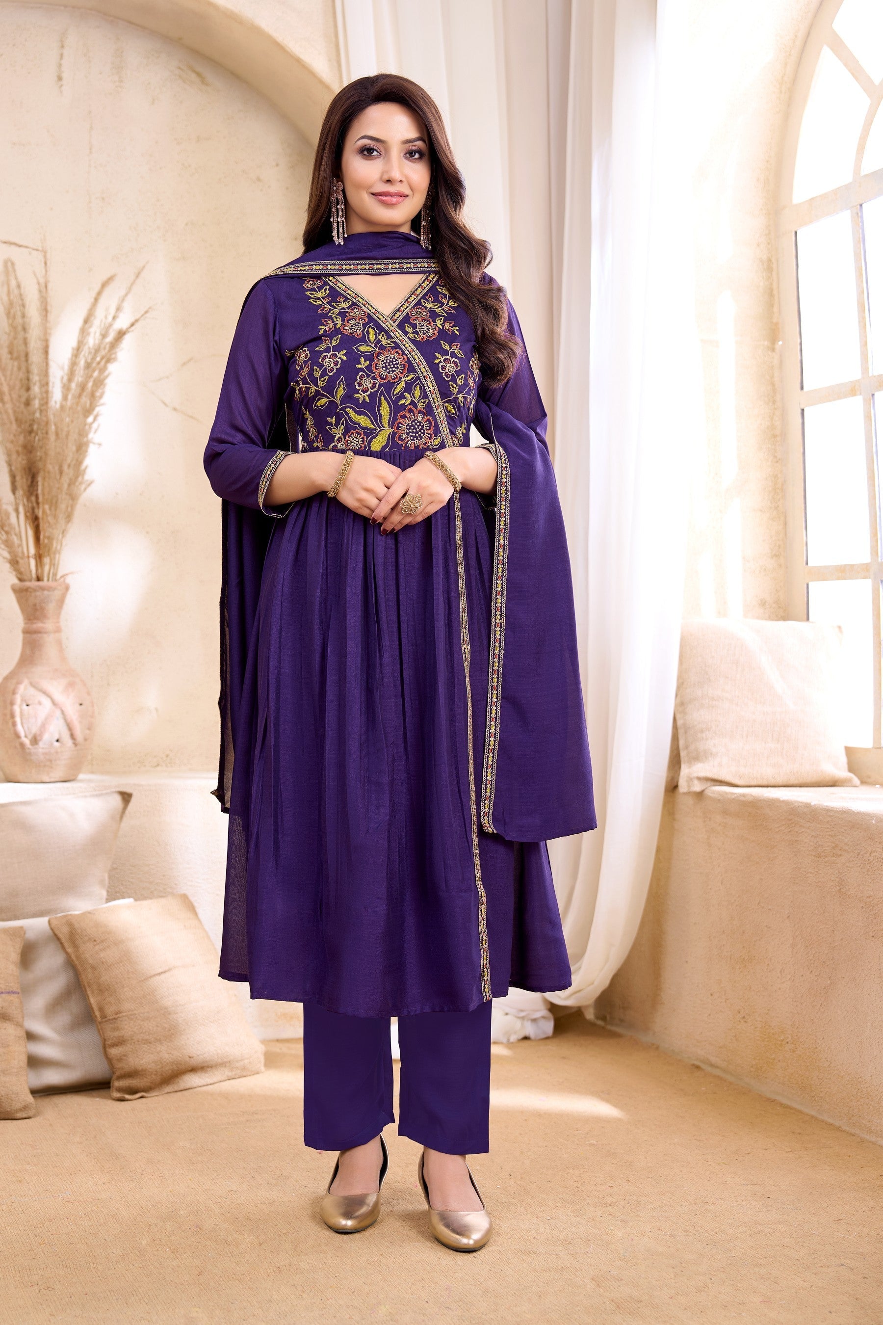Anaita Purple Anarkali Readymade Suit with Embroidery Work | Grocsy