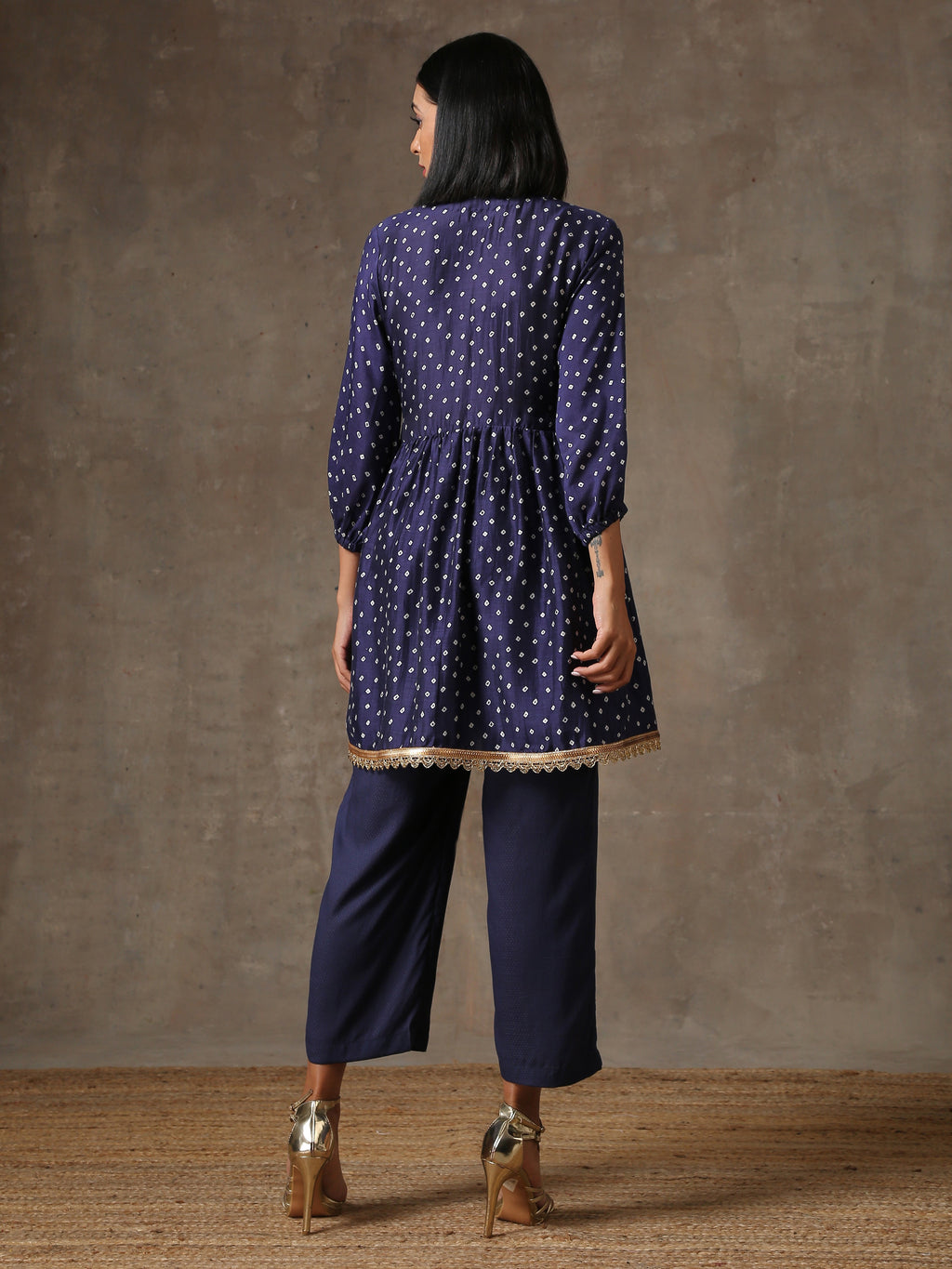 trueBrowns Blue Bandhani Printed Silk Co-Ord Set | Grocsy