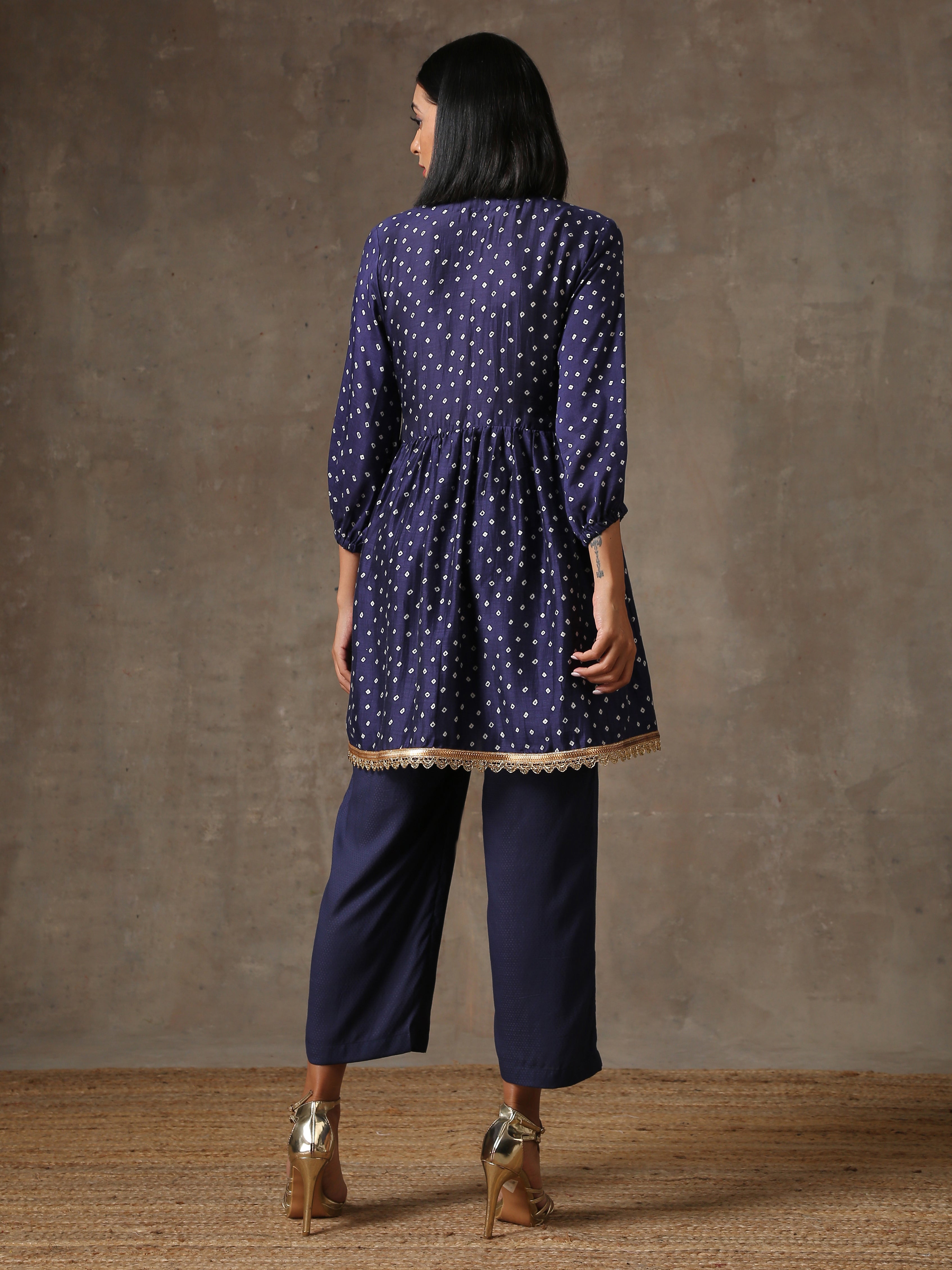 trueBrowns Blue Bandhani Printed Silk Co-Ord Set | Grocsy