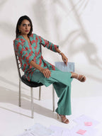trueBrowns Green Cotton Print Jacket Top Co-ord Set | Grocsy