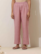 trueBrowns Pink Cotton Linen Kurta Pant Set | Grocsy
