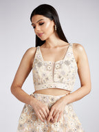 House of Panchhi Cream Net Sequins, Mirror And Thread Embroidery Lehenga Choli & Dupatta | Grocsy