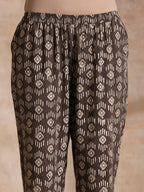 trueBrowns Clay Dabu Buta Print Cotton Front Neck Gathered Kurta Pant Set | Grocsy