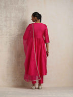 trueBrowns Pink Silk Anarkali Kurta Pant Dupatta Set | Grocsy