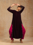 trueBrowns Wine Velvet Embroidered Kurta | Grocsy
