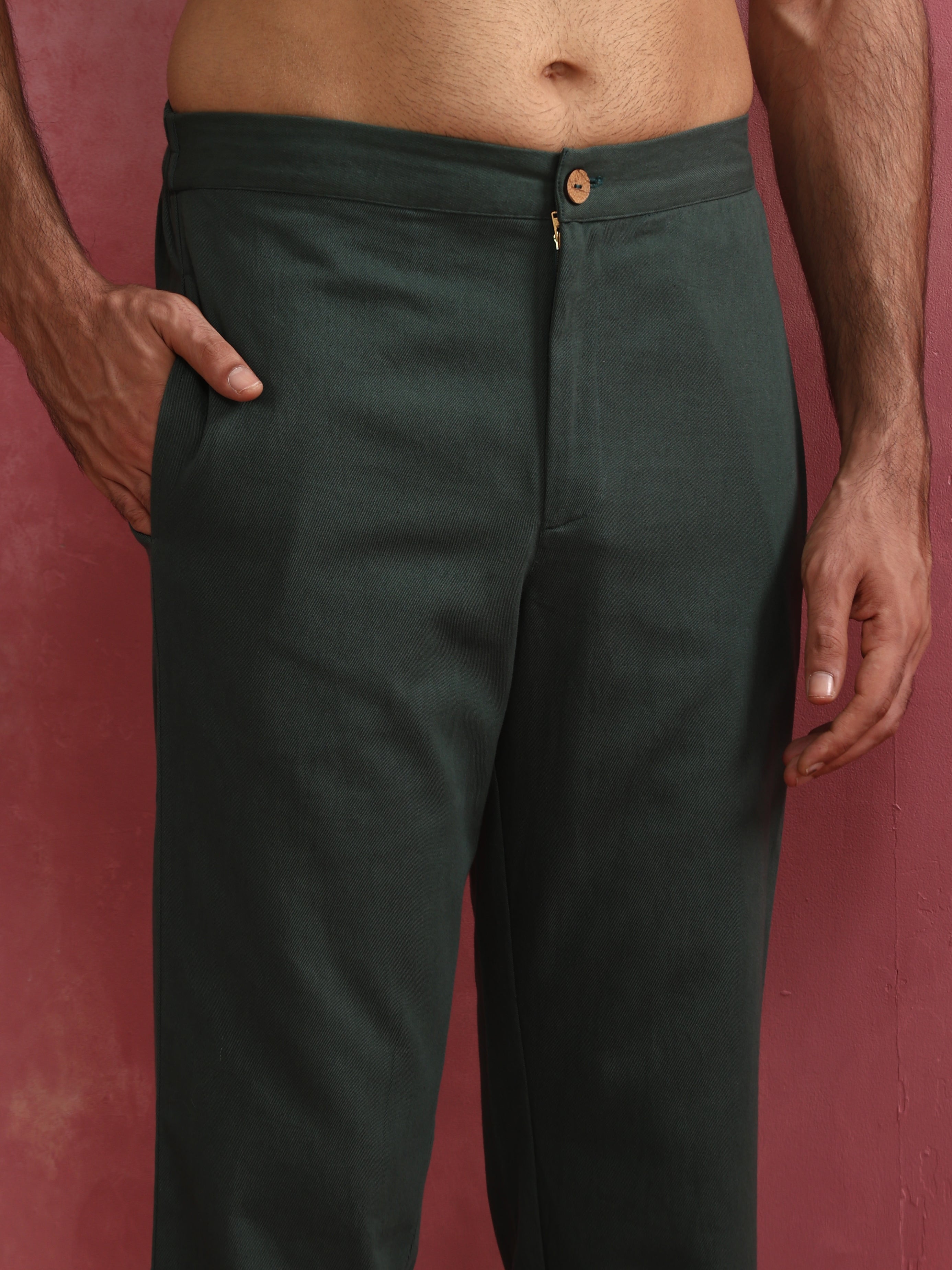 trueBrowns Men's Green Cotton Mandarin Collar Kurta Co-ord set | Grocsy