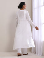 trueBrowns White Dobby Overlay Jacket Blouse Pant Set | Grocsy