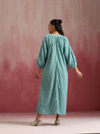 trueBrowns Aqua Blue Cotton Dobby Dress | Grocsy