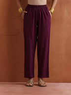 trueBrowns Purple Metallic Straight Kurta Set | Grocsy