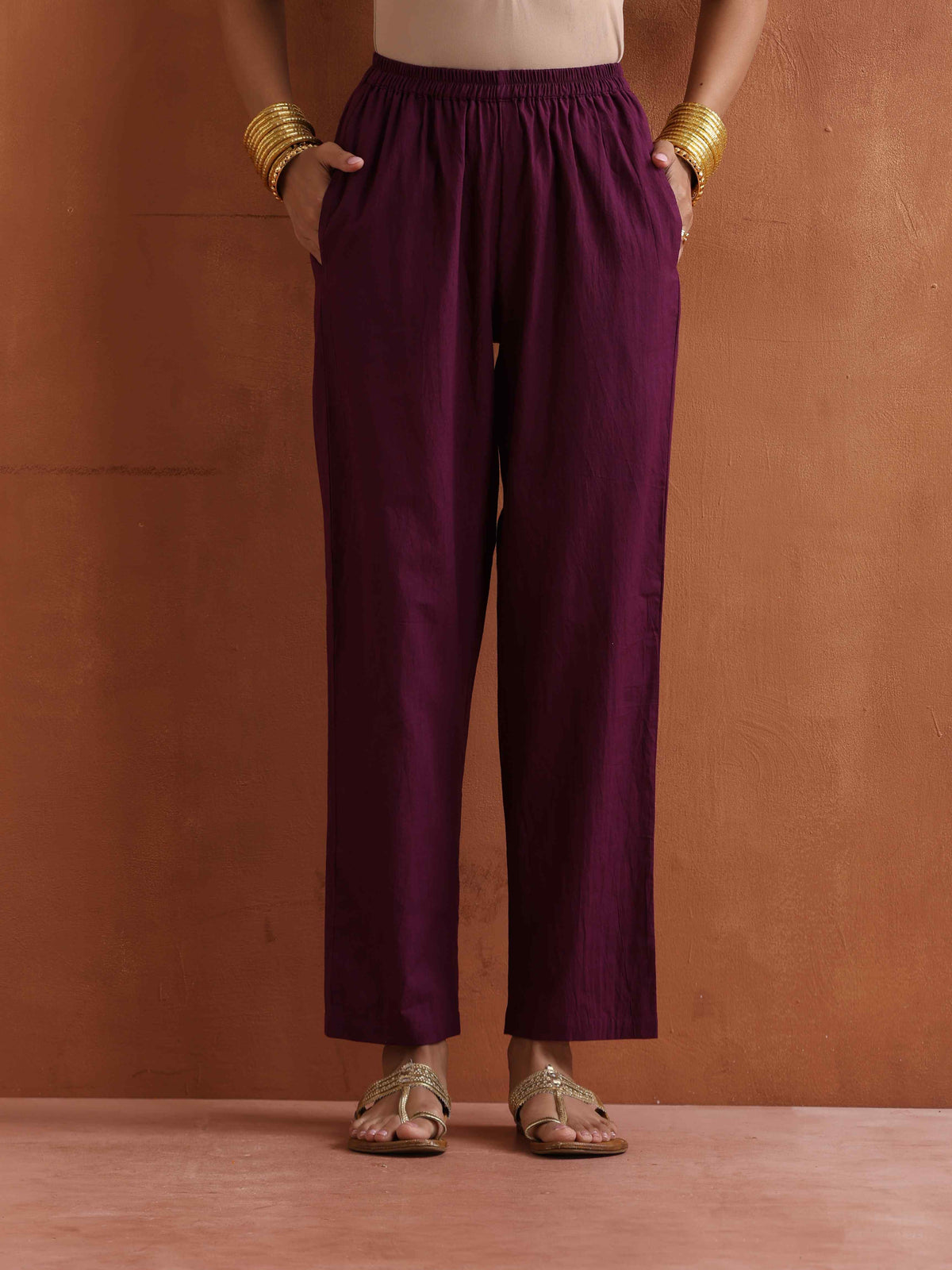 trueBrowns Purple Metallic Straight Kurta Set | Grocsy