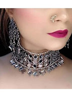 Tehzeeb Creations Women's Silver Colour Oxidised Necklace And Earring With Mirror Work | Grocsy