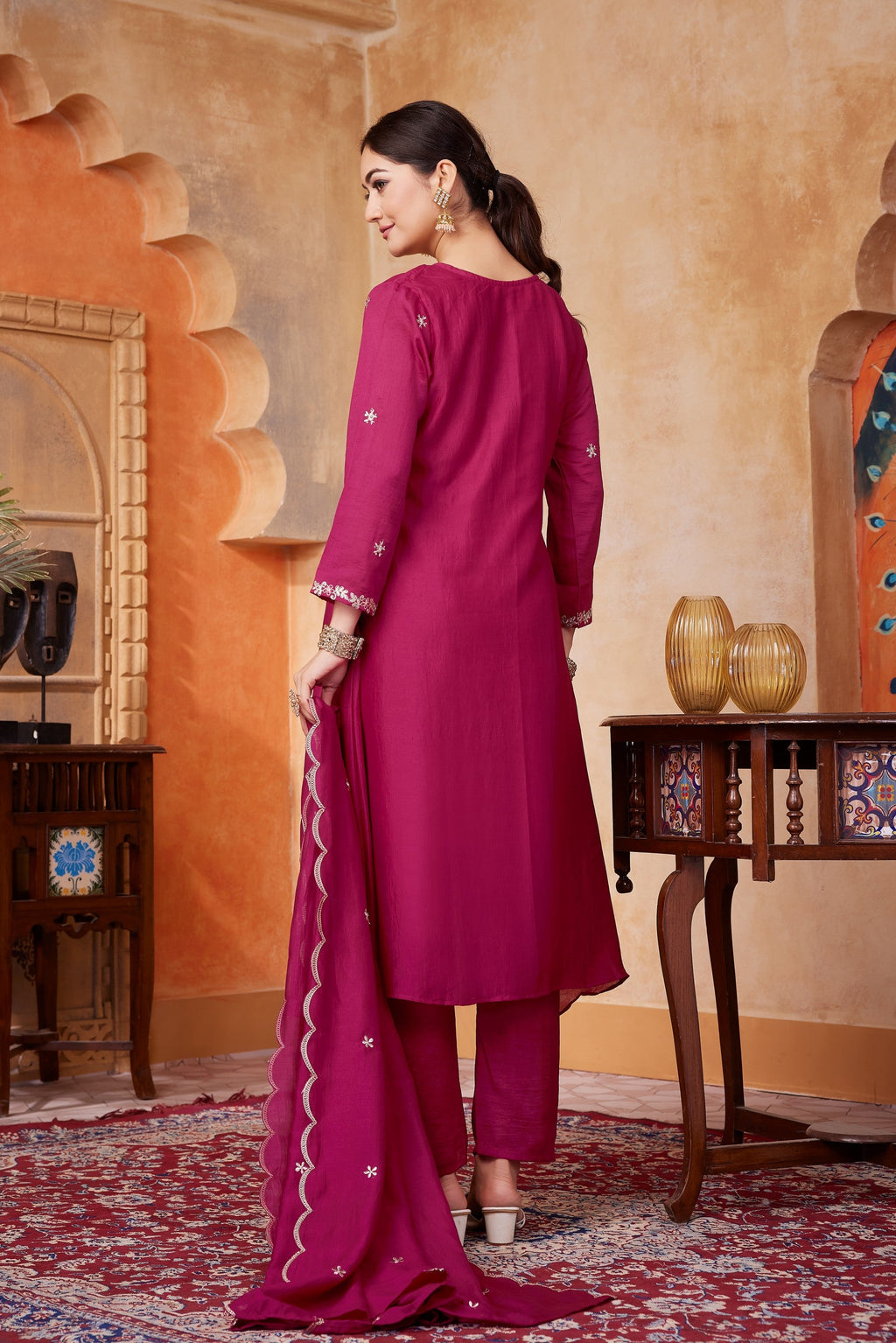 Anaita Pink Anarkali Readymade Suit with Embroidery Work | Grocsy