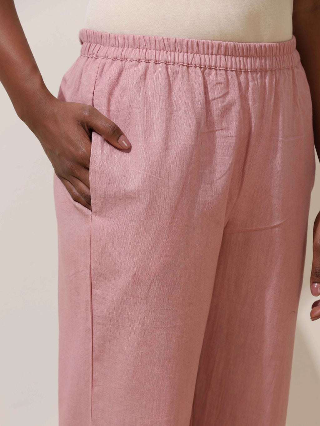 trueBrowns Pink Cotton Linen Kurta Co-Ord Set | Grocsy