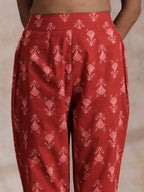 trueBrowns Red On Red Ikat Print Cotton Pant Suit Set | Grocsy