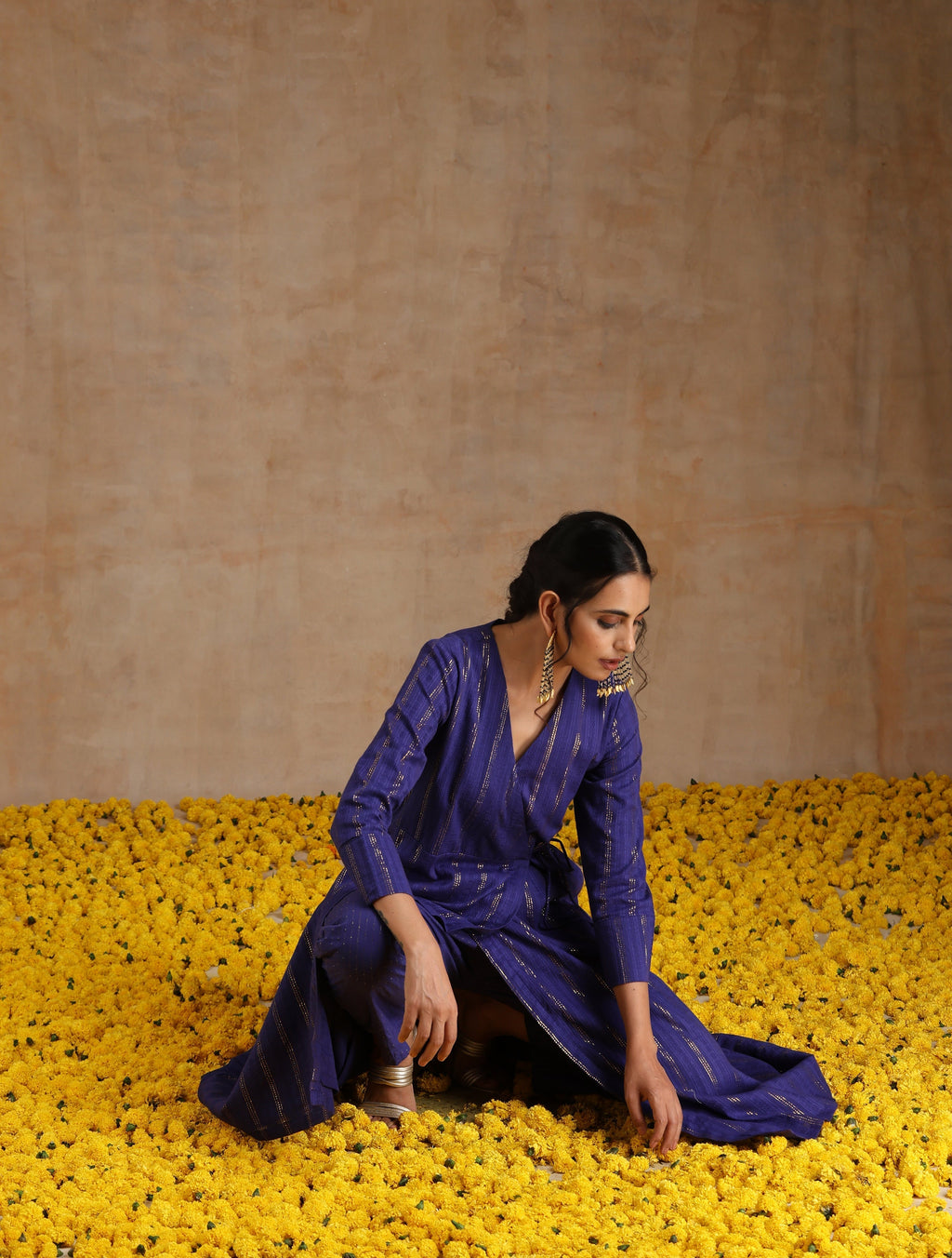 trueBrowns Spectrum Blue Gold Cotton Angrakha Kurta Set | Grocsy