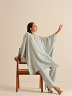 trueBrowns Grey Bandhani Printed Silk Kaftan Co-Ord Set | Grocsy