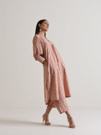trueBrowns Beige Foil Puff Sleeve Kurta Set | Grocsy