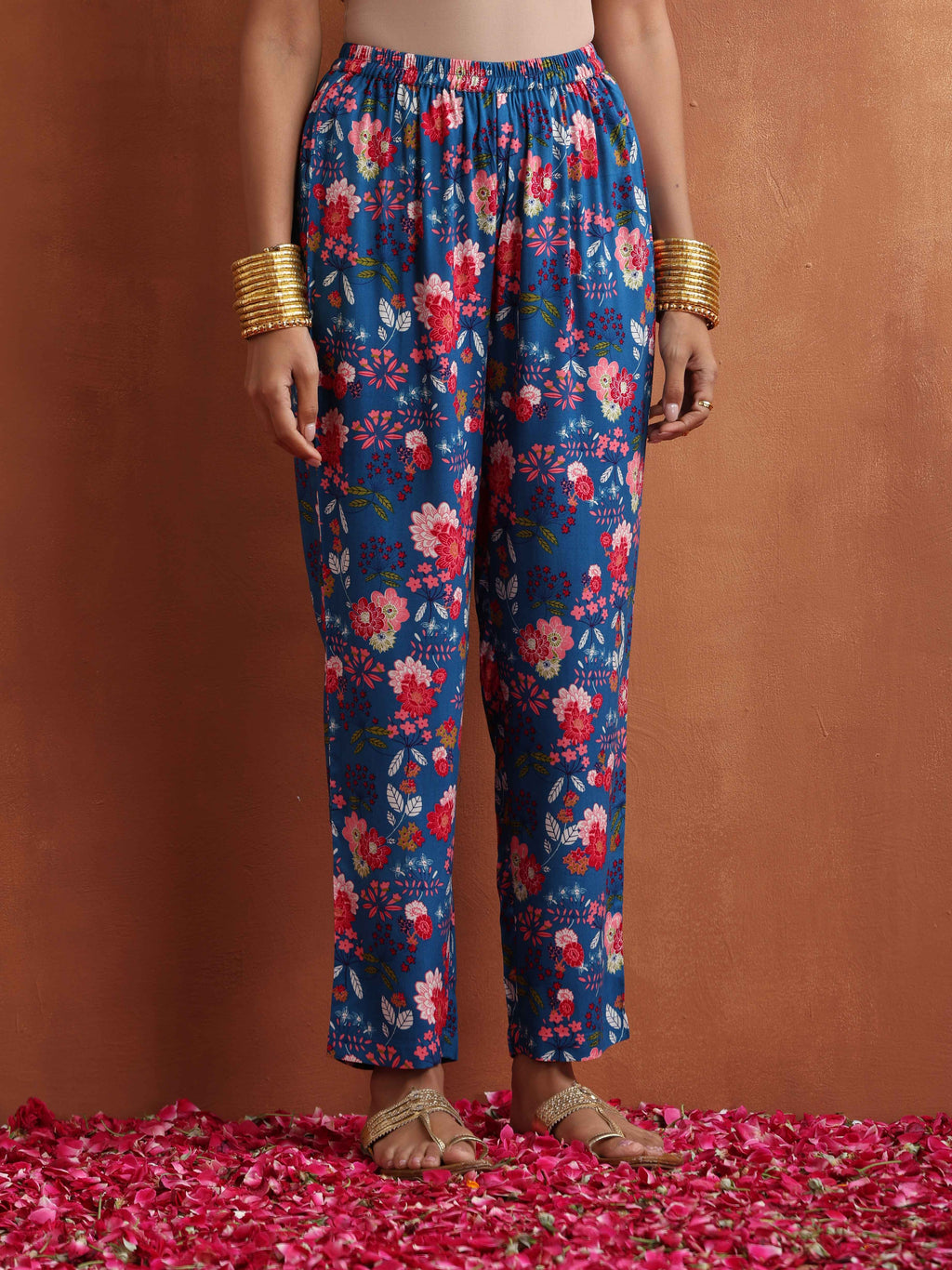 trueBrowns Blue Print Flared Anarkali Kurta Set | Grocsy