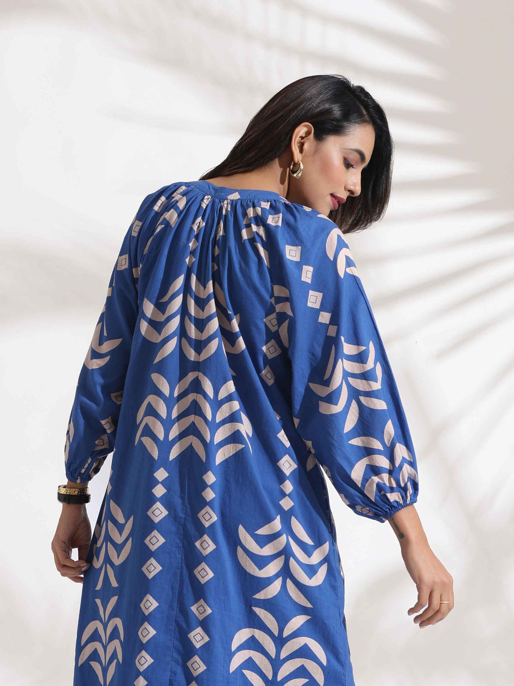 trueBrowns Blue Cotton Print Dress | Grocsy