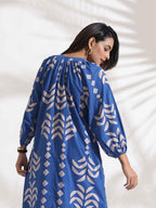 trueBrowns Blue Cotton Print Dress | Grocsy