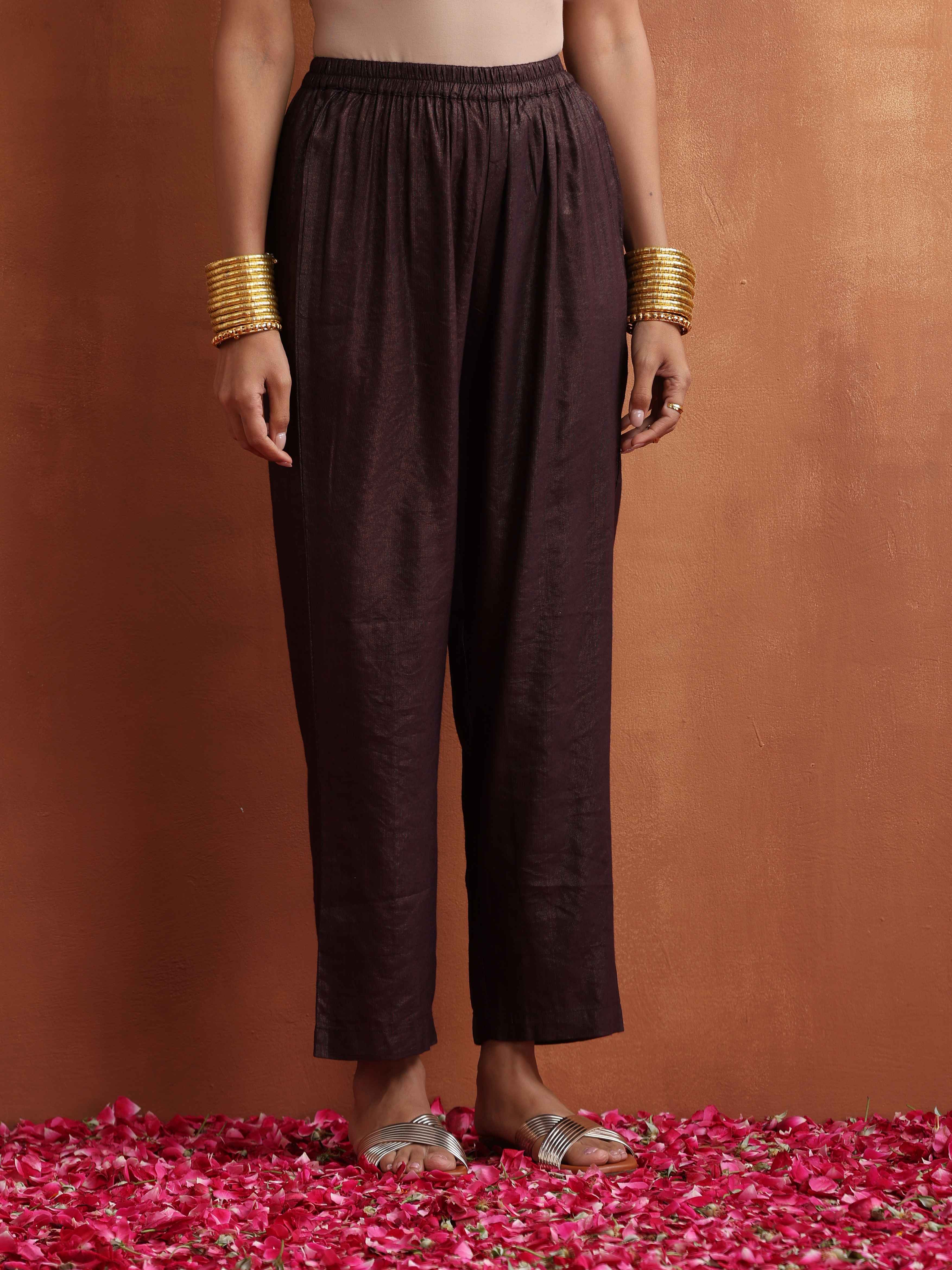 trueBrowns Brown Metallic Straight Kurta Set | Grocsy