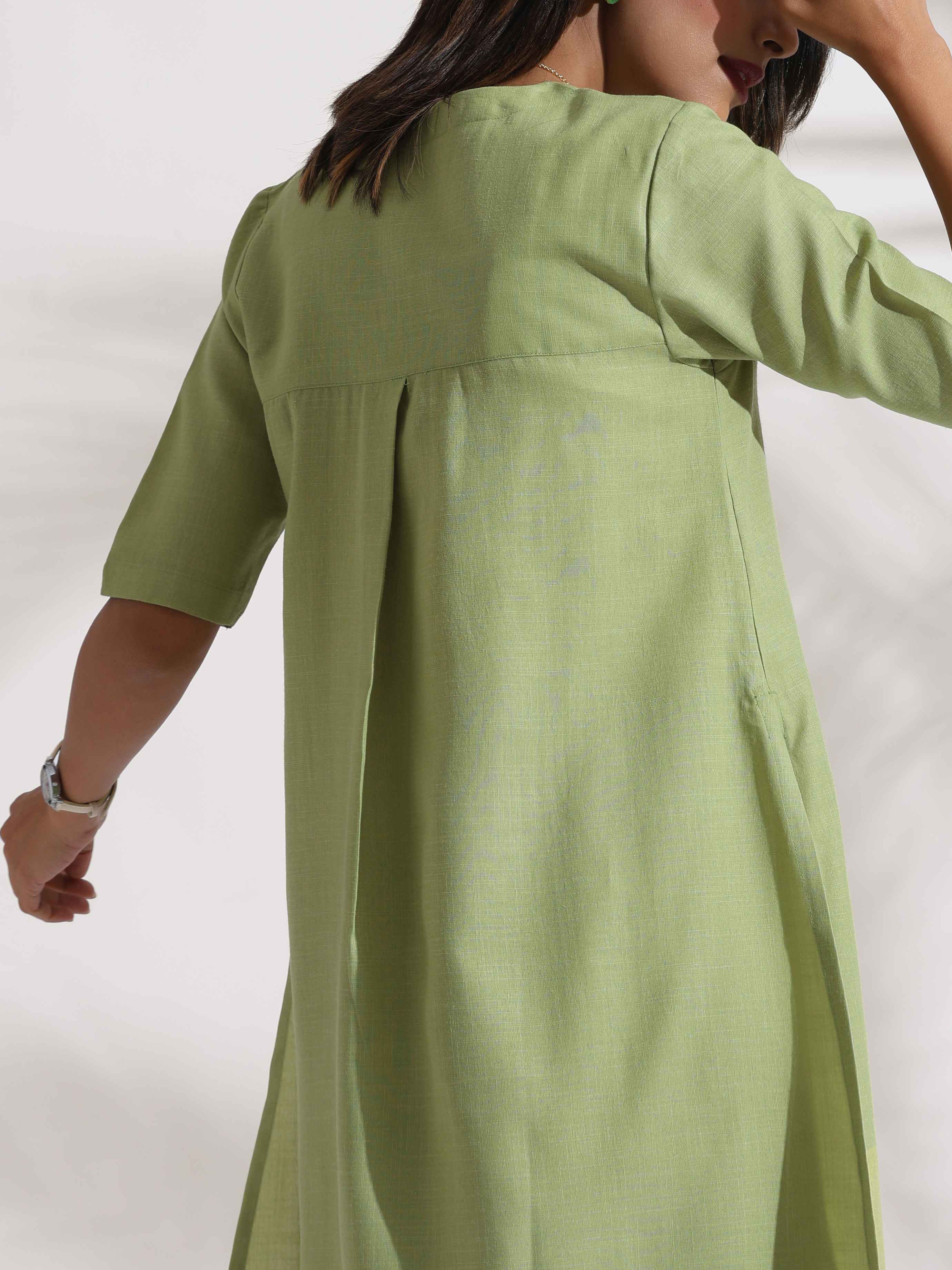 trueBrowns Green Slub Kurta Set | Grocsy