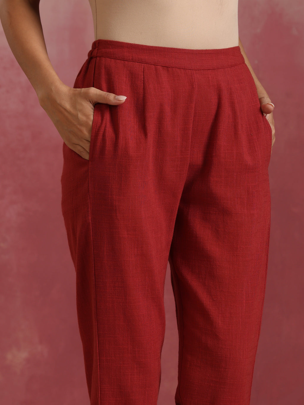 trueBrowns Maroon Cotton Dobby Kurta Set | Grocsy