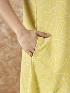 InWeave Light Yellow V Neck Aline Kurta Set | Grocsy