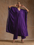 trueBrowns Violet Modal Satin Kaftan Kurta Set | Grocsy