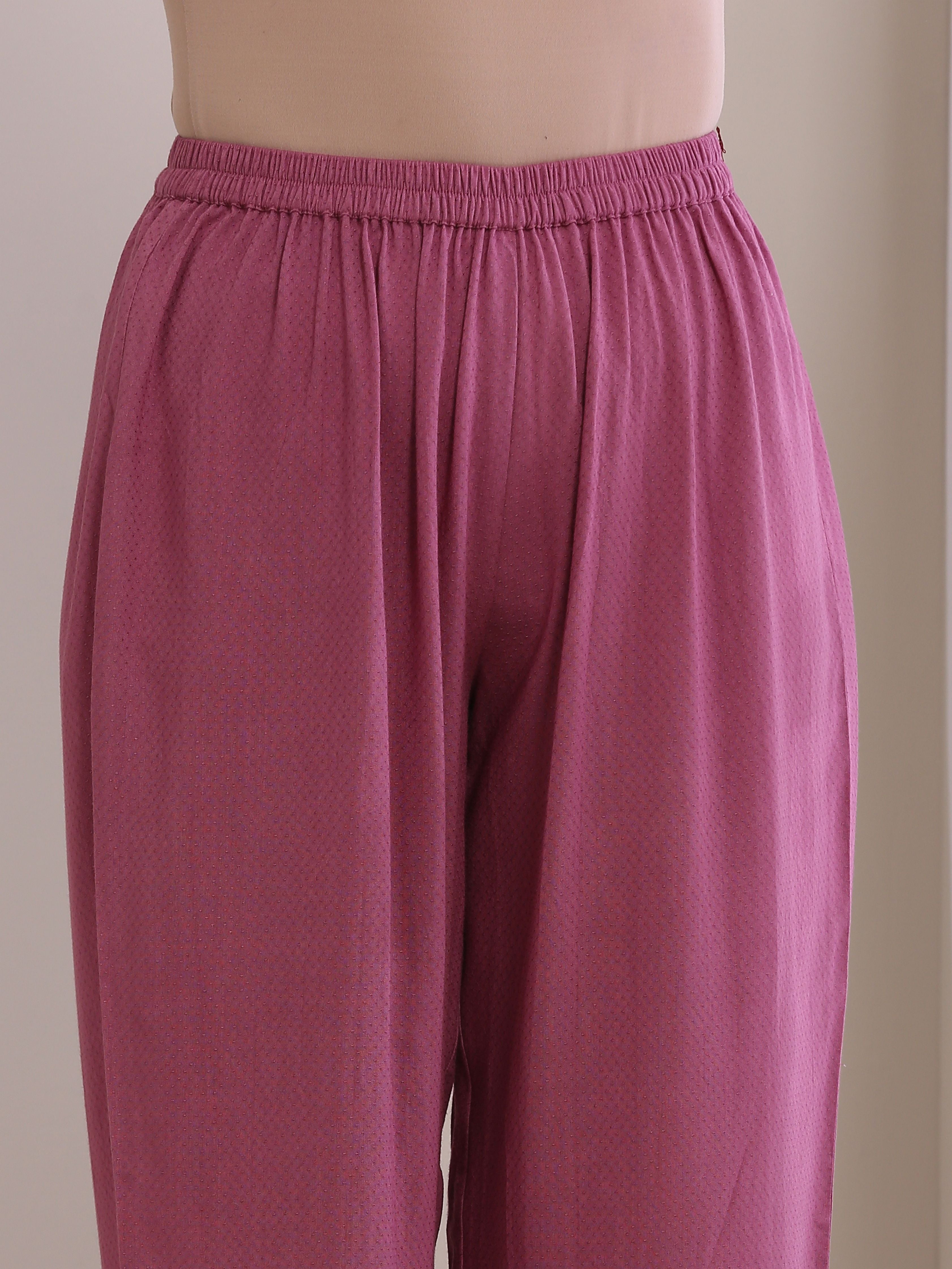 trueBrowns Onion Pink Dobby Anarkali Pant Set | Grocsy