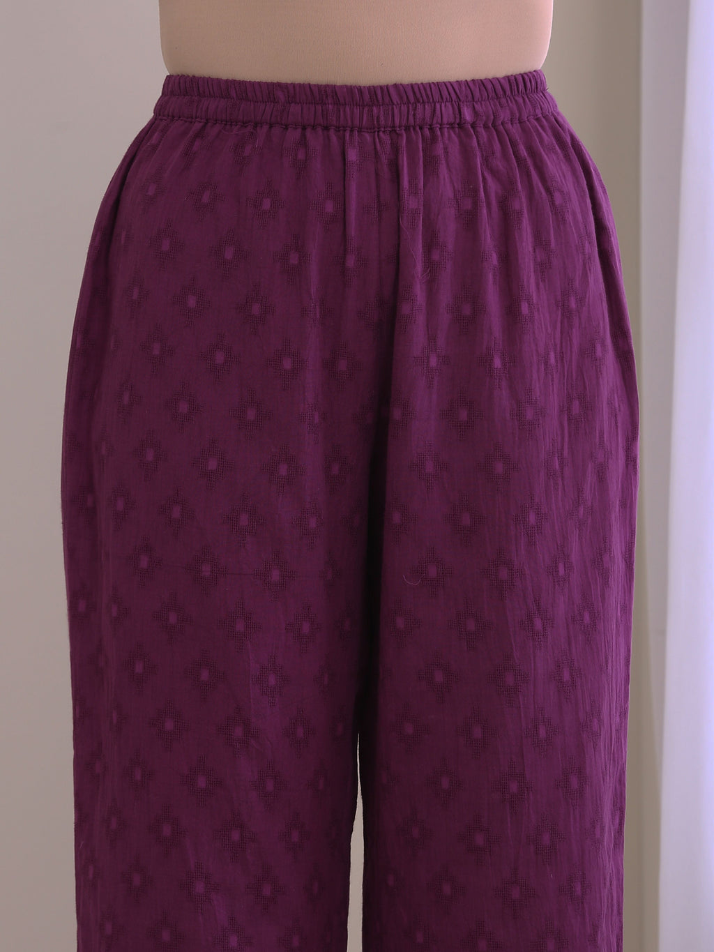 trueBrowns Plum Purple Dobby Gathers Co-Ord Set | Grocsy