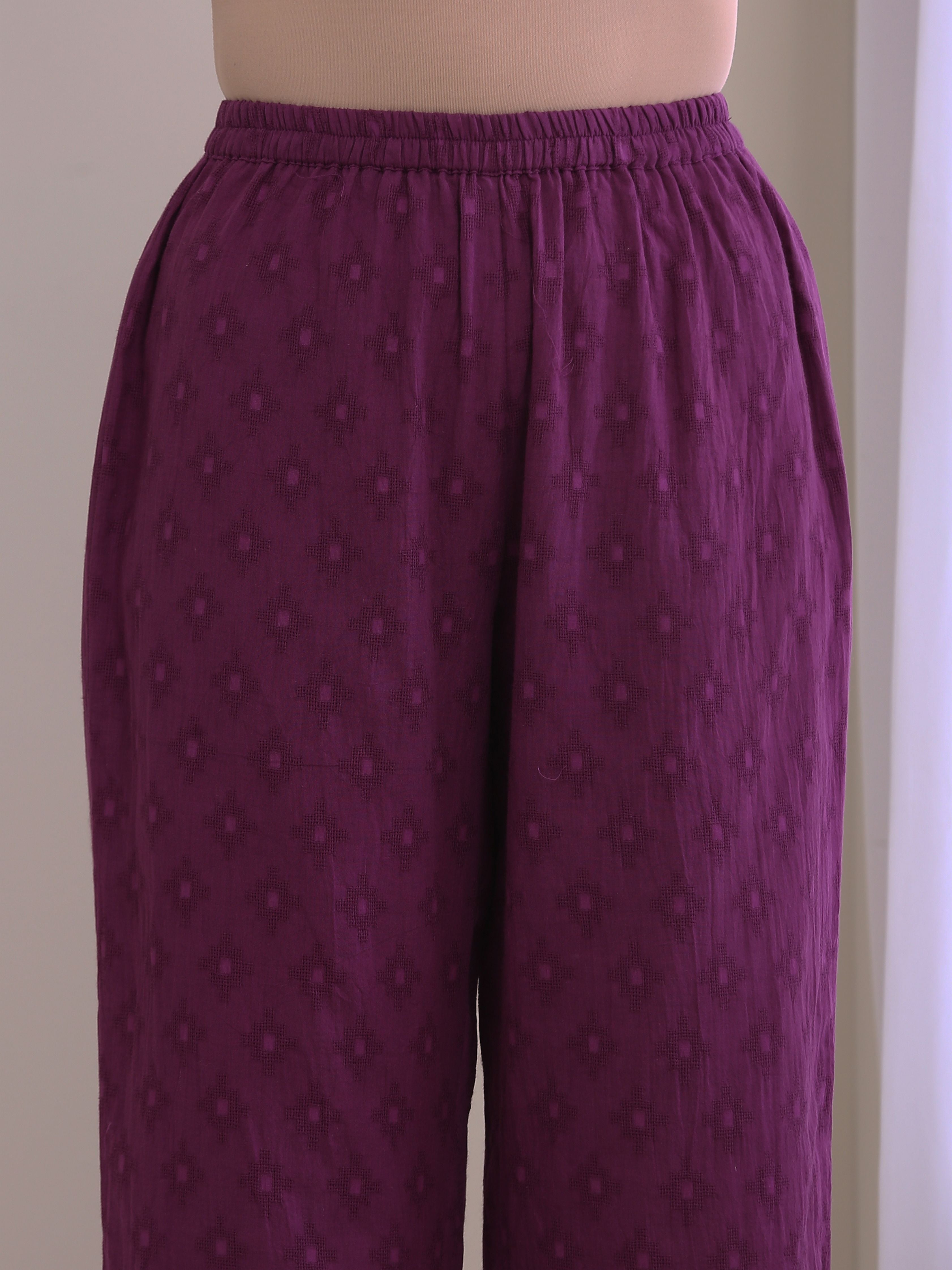 trueBrowns Plum Purple Dobby Gathers Co-Ord Set | Grocsy