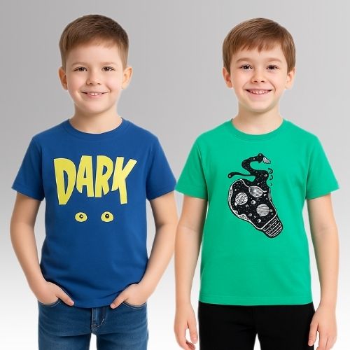 Chilins Round Neck Printed Super Combed Cotton T-shirt (Pack of 2) | Grocsy