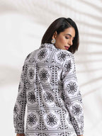 trueBrowns White Cotton Print Shirt Dress | Grocsy